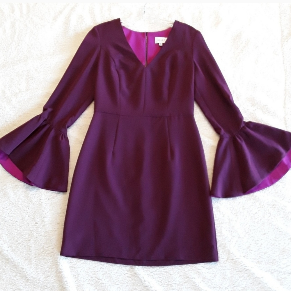 Milly NWOT Morgan Purple V-neck Bell Sleeve Dress